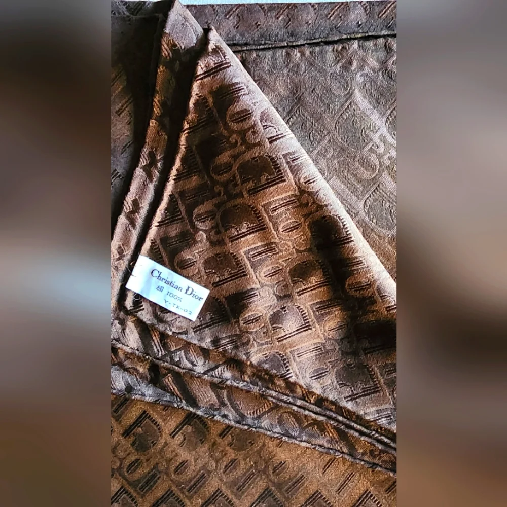 Authentic Christian Dior Brown Trotter Monogram 100% Silk Scarf